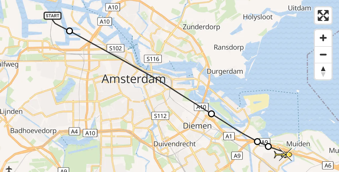 Routekaart van de vlucht: Lifeliner 1 naar Weesp, Hornweg