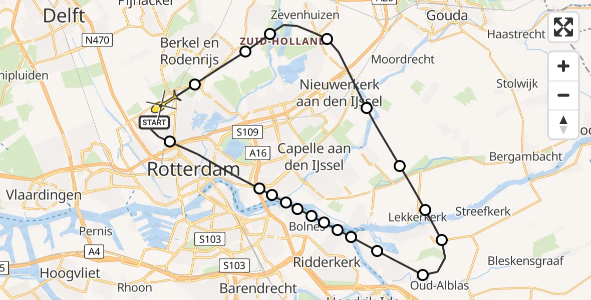 Routekaart van de vlucht: Lifeliner 2 naar Rotterdam The Hague Airport, Brandenburgbaan