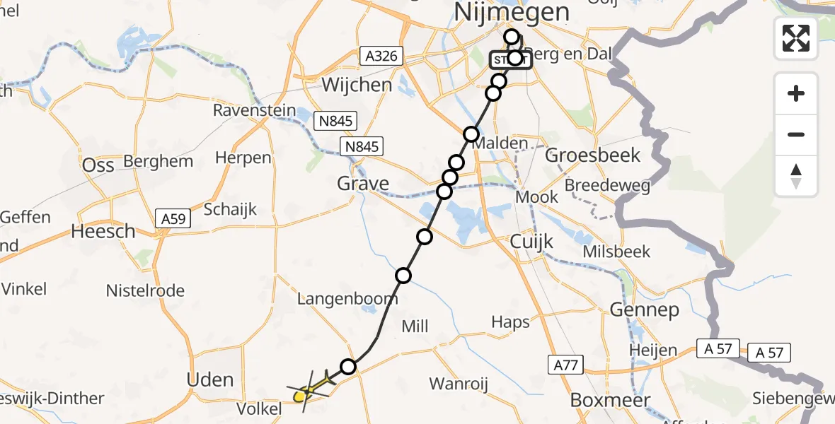 Routekaart van de vlucht: Lifeliner 3 naar Vliegbasis Volkel, Archipelstraat