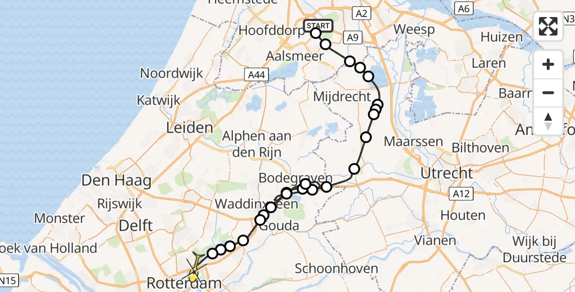 Routekaart van de vlucht: Politieheli naar Rotterdam, Westerkimweg