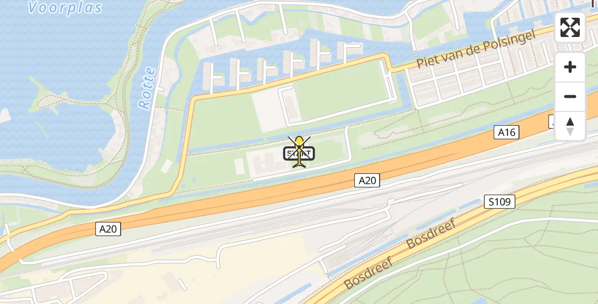 Routekaart van de vlucht: Politiehelikopter naar Rotterdam, Voorwateringweg