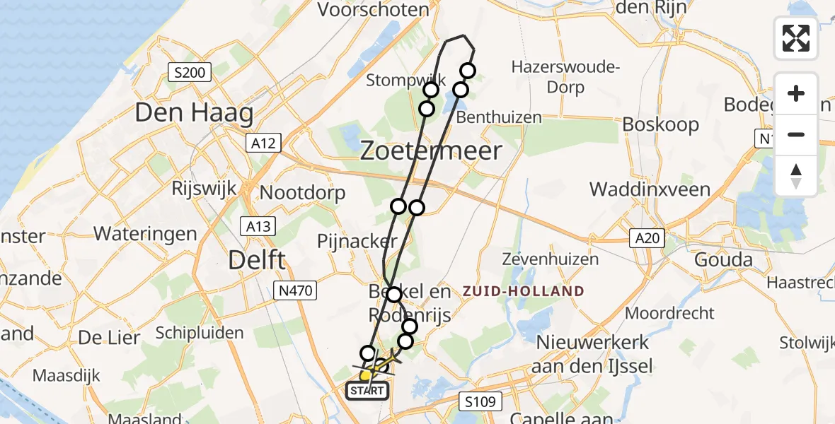 Routekaart van de vlucht: Lifeliner 2 naar Rotterdam The Hague Airport, Boerenlandpad Weipoort