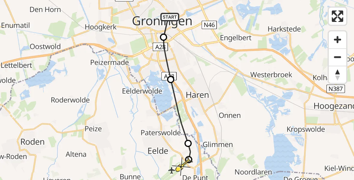 Routekaart van de vlucht: Lifeliner 4 naar Groningen Airport Eelde, Heresingel