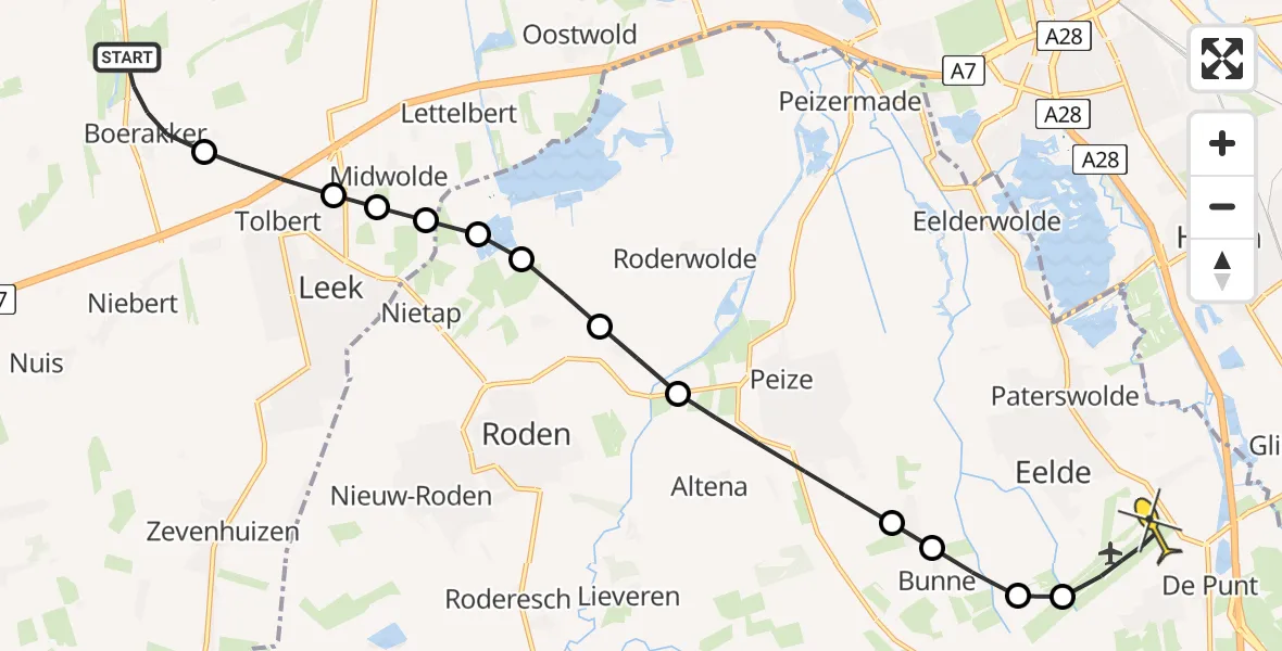 Routekaart van de vlucht: Lifeliner 4 naar Groningen Airport Eelde, Hoofdweg