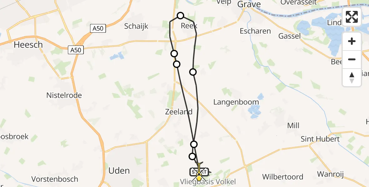 Routekaart van de vlucht: Lifeliner 3 naar Vliegbasis Volkel, Millsebaan
