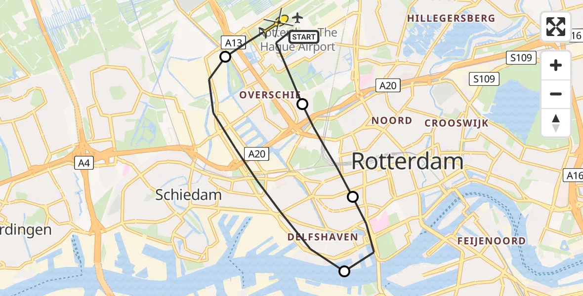 Routekaart van de vlucht: Lifeliner 2 naar Rotterdam The Hague Airport, Deelenpad