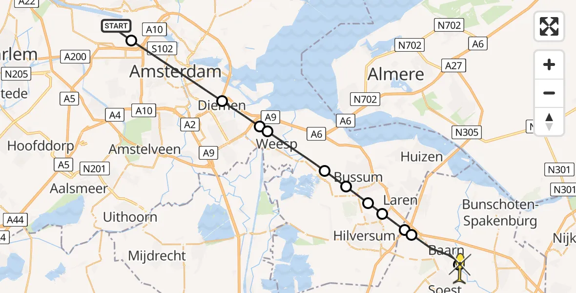 Routekaart van de vlucht: Lifeliner 1 naar Hoogland, Maltaweg