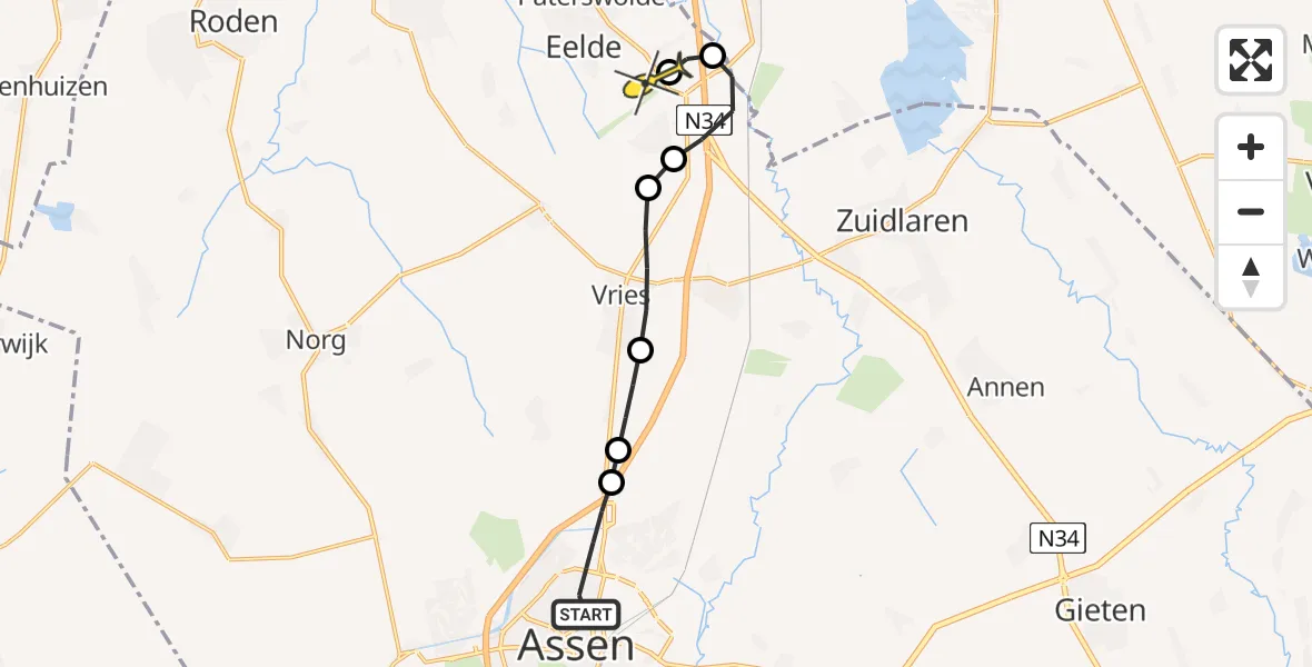 Routekaart van de vlucht: Lifeliner 4 naar Groningen Airport Eelde, Klinkespad