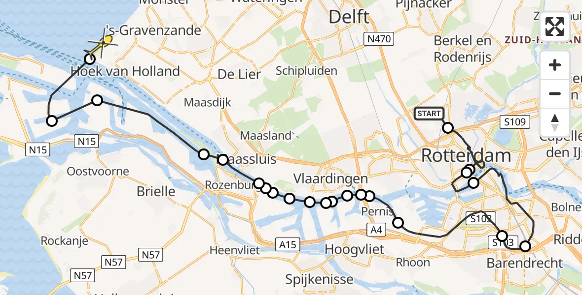 Routekaart van de vlucht: Politiehelikopter naar Hoek van Holland, Einthovenpad