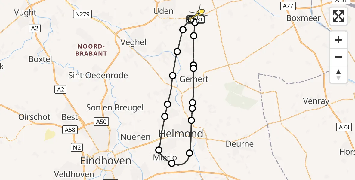 Routekaart van de vlucht: Lifeliner 3 naar Vliegbasis Volkel, Oosterheidestraat