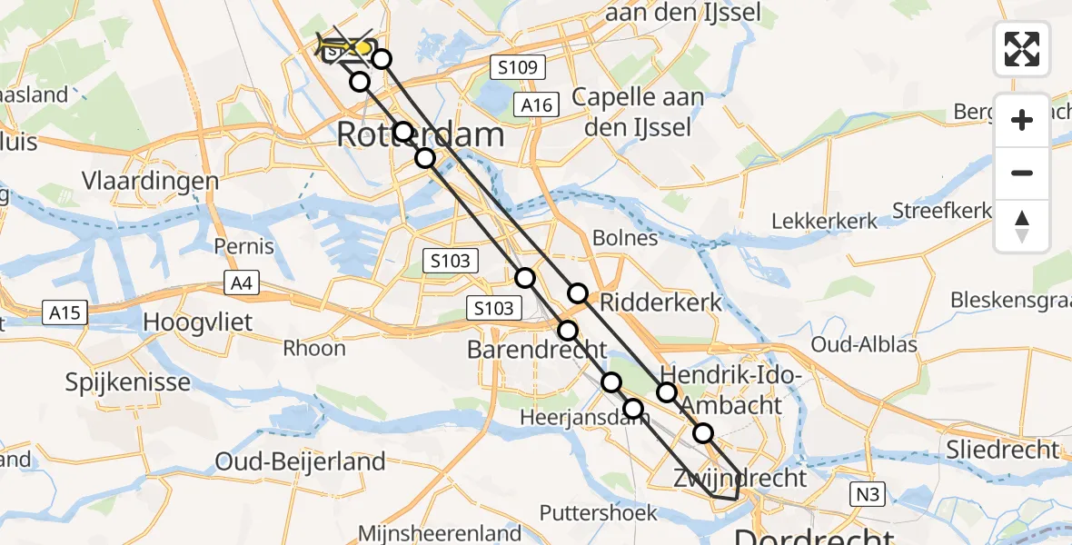 Routekaart van de vlucht: Lifeliner 2 naar Rotterdam The Hague Airport, Beekweg