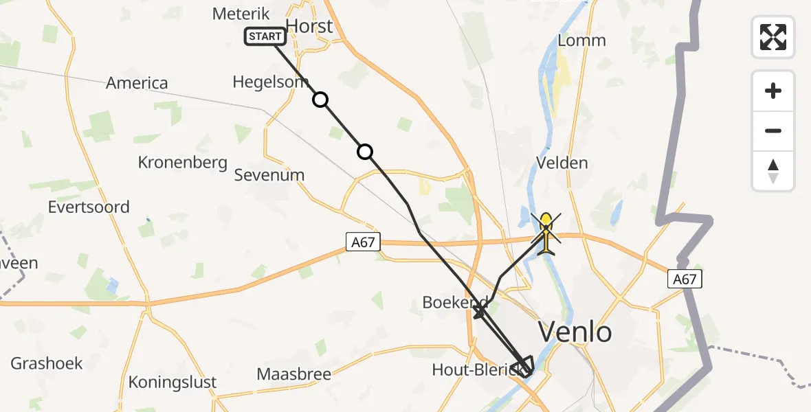 Routekaart van de vlucht: Politiehelikopter naar Velden, Industriestraat