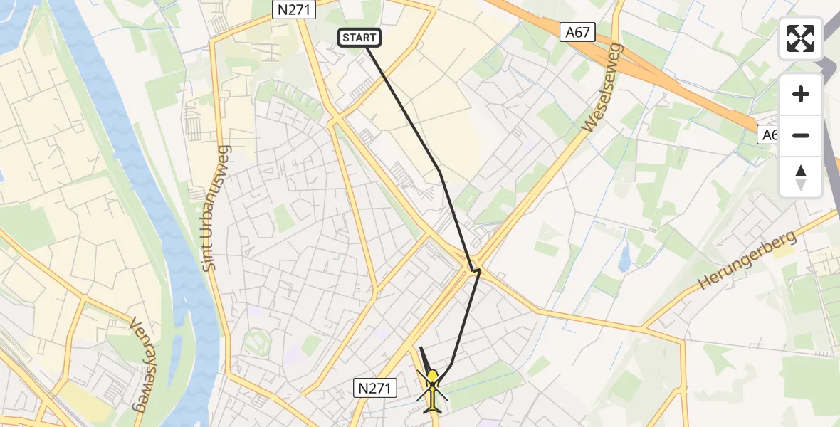 Routekaart van de vlucht: Politiehelikopter naar Venlo, Europaplein