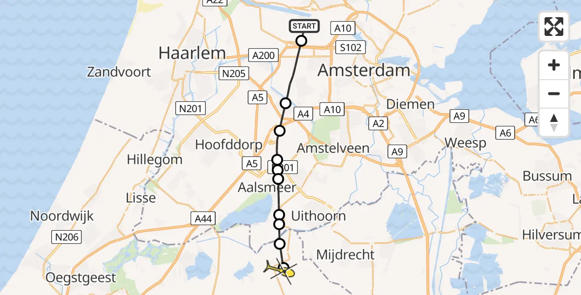 Routekaart van de vlucht: Lifeliner 1 naar Zevenhoven, Australiëhavenweg