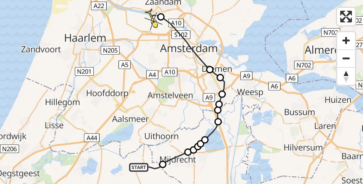 Routekaart van de vlucht: Lifeliner 1 naar Amsterdam Heliport, Hogedijk