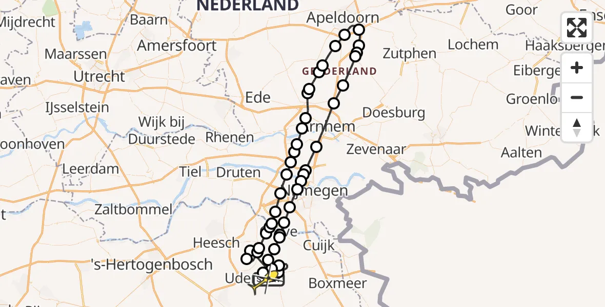 Routekaart van de vlucht: Lifeliner 3 naar Vliegbasis Volkel, Zeelandsedijk