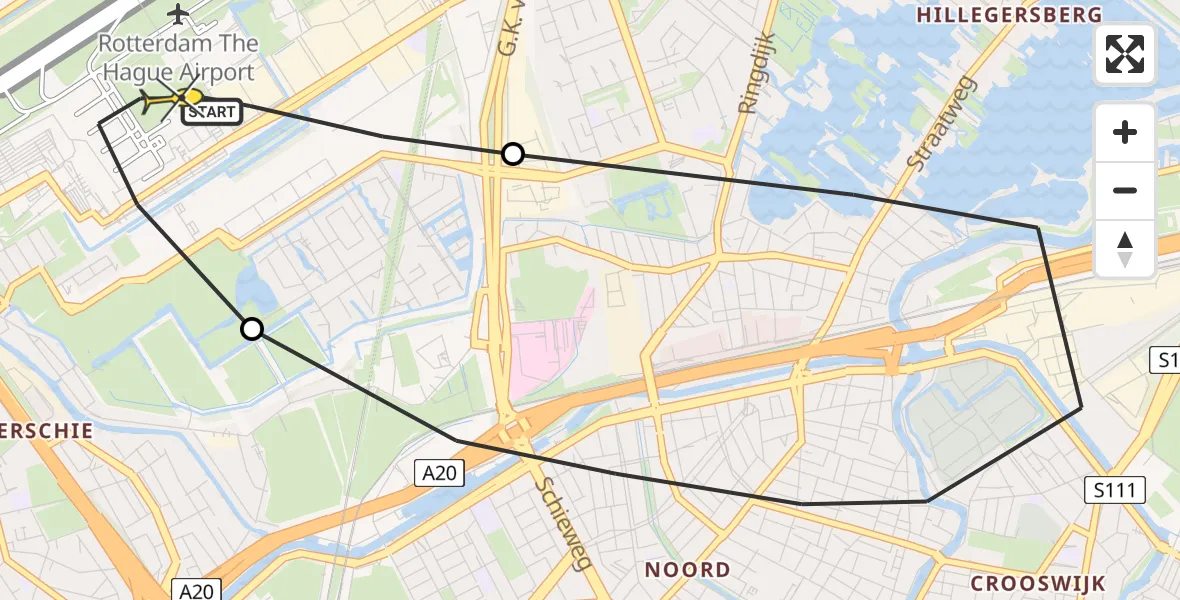 Routekaart van de vlucht: Lifeliner 2 naar Rotterdam The Hague Airport, Melanchtonweg
