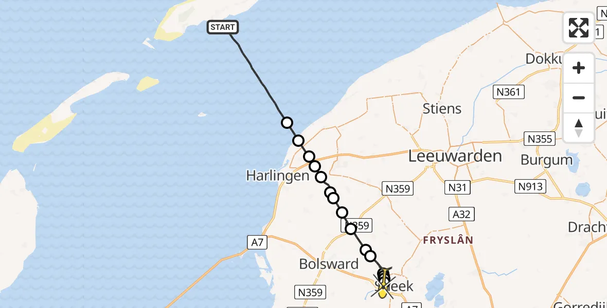 Routekaart van de vlucht: Ambulanceheli naar Sneek, Stadsrondweg-Noord