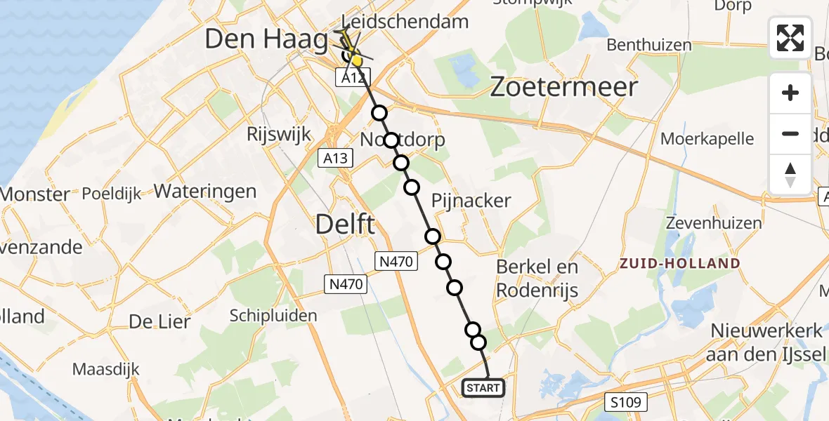 Routekaart van de vlucht: Lifeliner 2 naar Voorburg, Doenkadepad