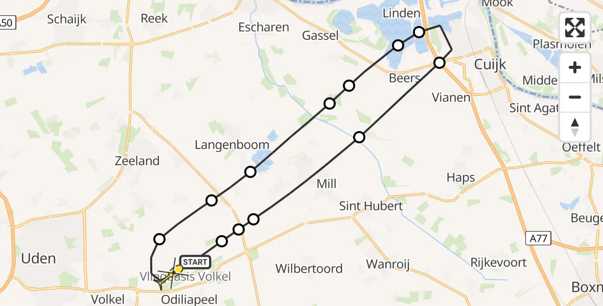 Routekaart van de vlucht: Lifeliner 3 naar Vliegbasis Volkel, Zeelandsedijk