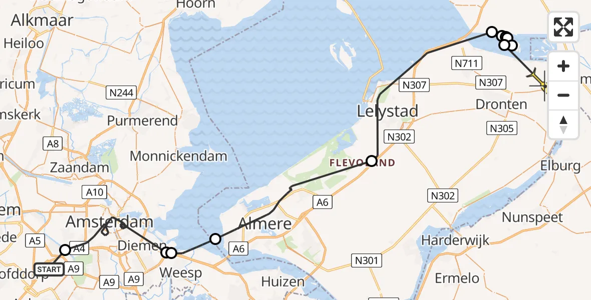 Routekaart van de vlucht: Politiehelikopter naar Dronten, Heemtuin