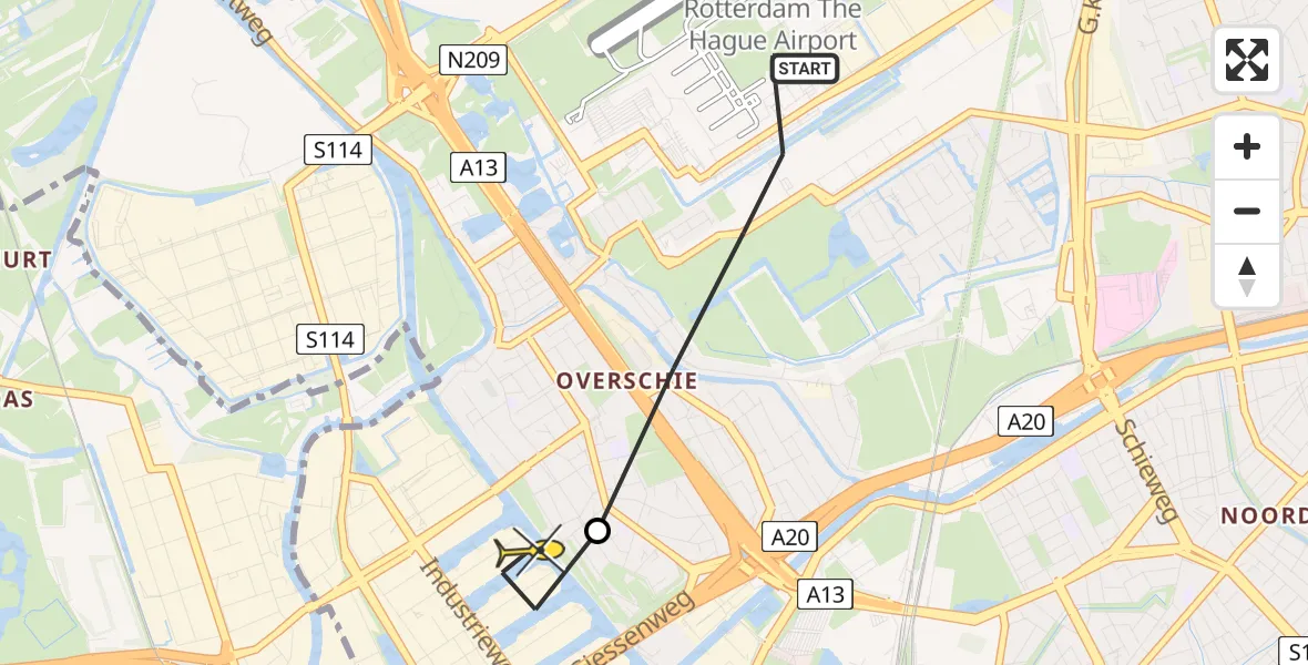 Routekaart van de vlucht: Lifeliner 2 naar Rotterdam, Kleine Schiebrug