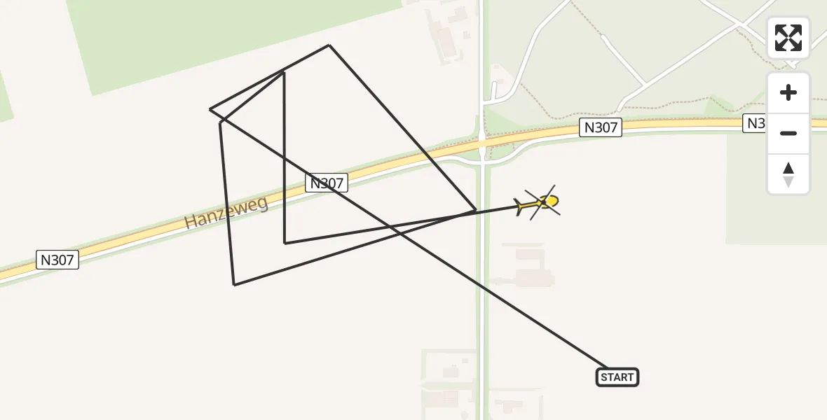 Routekaart van de vlucht: Politiehelikopter naar Dronten, Hanzeweg