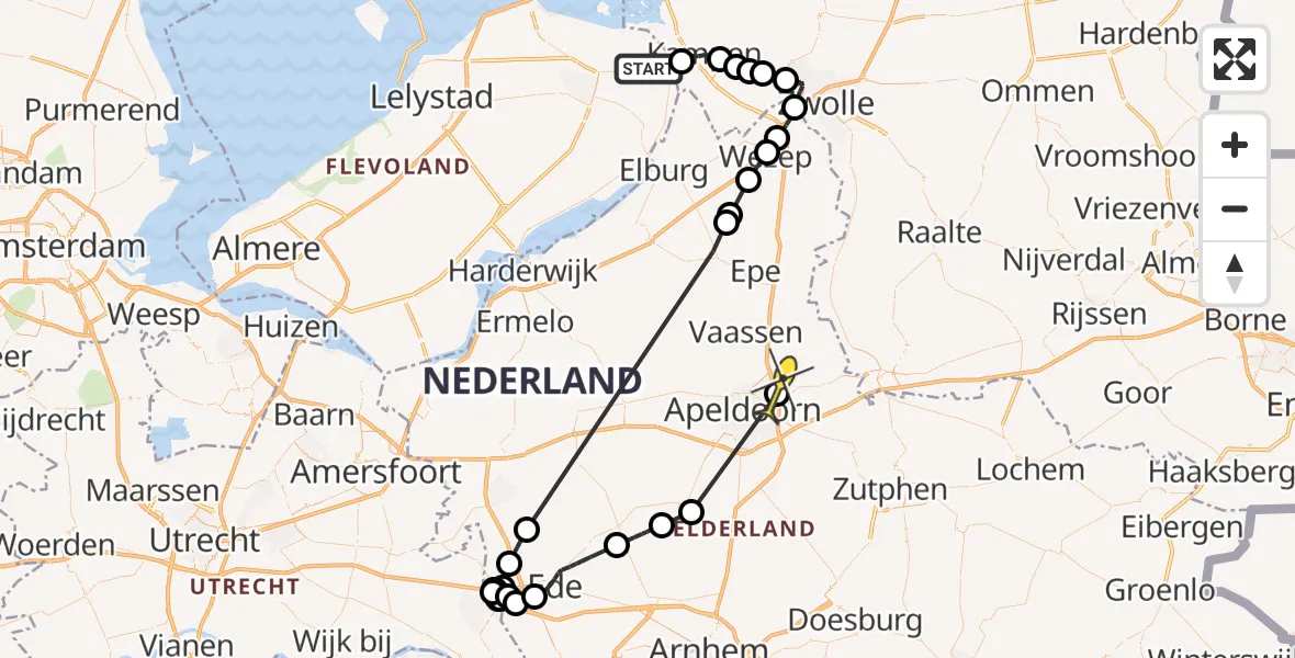 Routekaart van de vlucht: Politiehelikopter naar Beemte Broekland, Flevoweg
