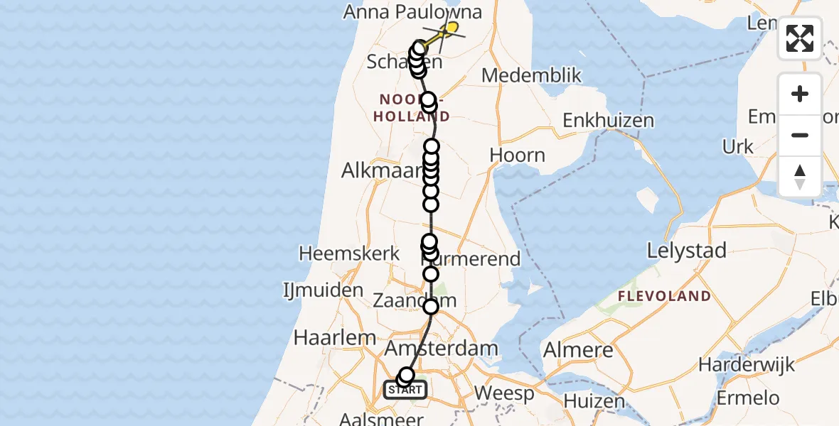 Routekaart van de vlucht: Politieheli naar Wieringerwaard, Loevesteinse Randweg