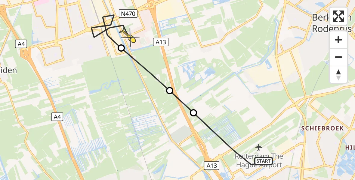 Routekaart van de vlucht: Lifeliner 2 naar Delft, Heertjeslaan