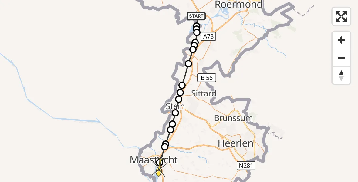 Routekaart van de vlucht: Lifeliner 3 naar Maastricht UMC+, Waterstraat