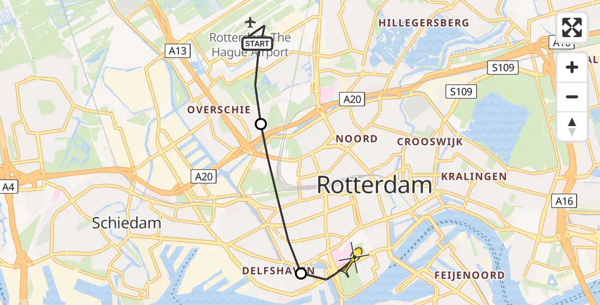 Routekaart van de vlucht: Lifeliner 2 naar Erasmus MC, P10