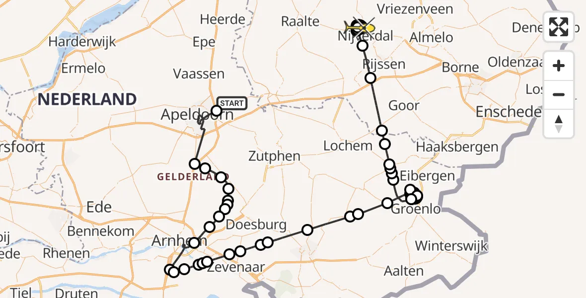 Routekaart van de vlucht: Politieheli naar Nijverdal, Bottenhoekseweg