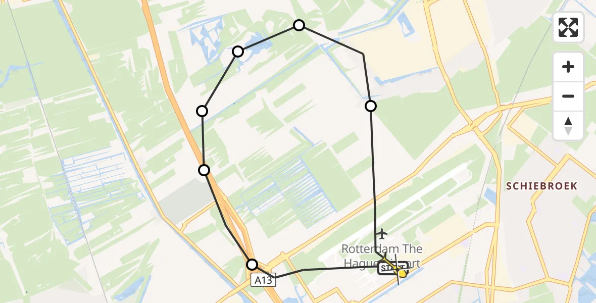 Routekaart van de vlucht: Lifeliner 2 naar Rotterdam The Hague Airport, Oude Bovendijk