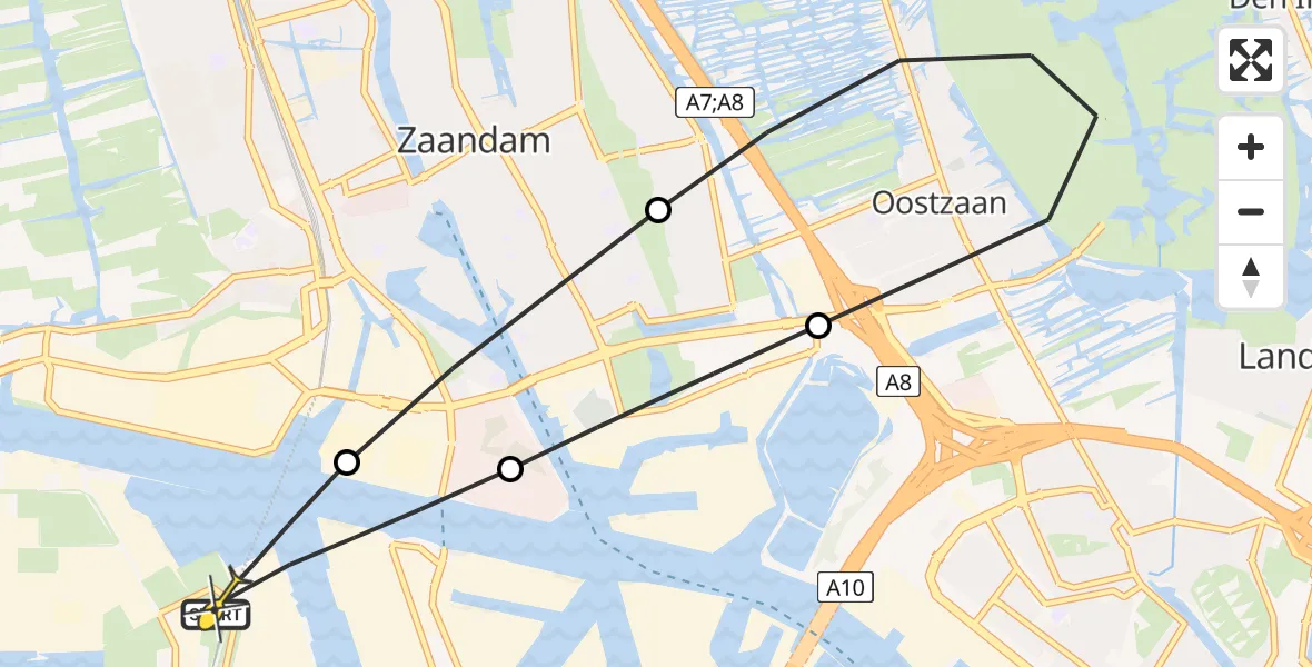 Vluchtroute Traumahelikopter van Amsterdam Heliport naar Amsterdam Heliport