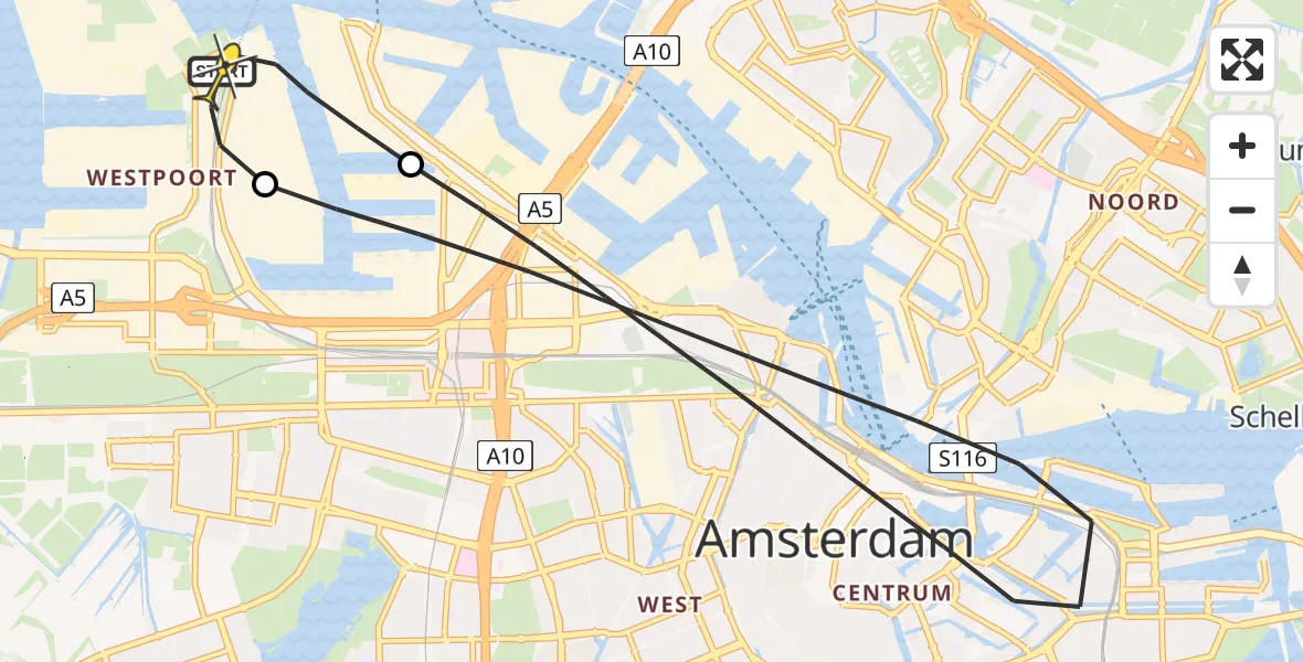 Routekaart van de vlucht: Lifeliner 1 naar Amsterdam Heliport, Kajuitpad