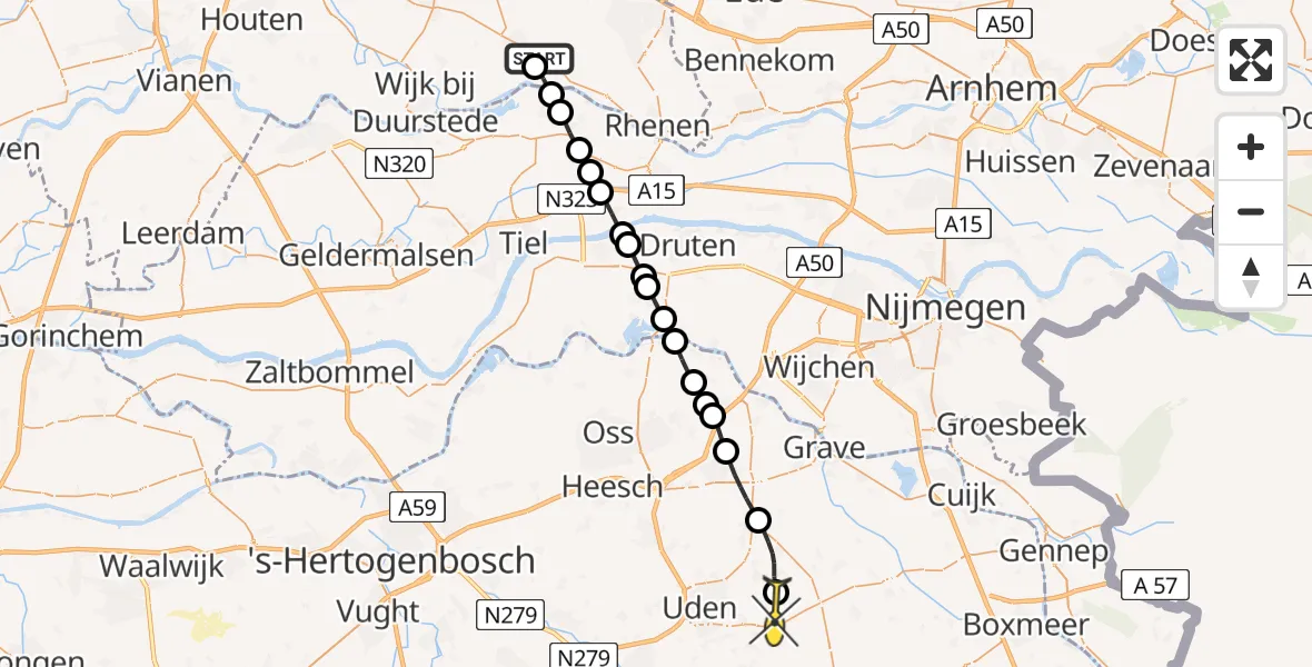 Routekaart van de vlucht: Lifeliner 3 naar Vliegbasis Volkel, Rijnsteeg