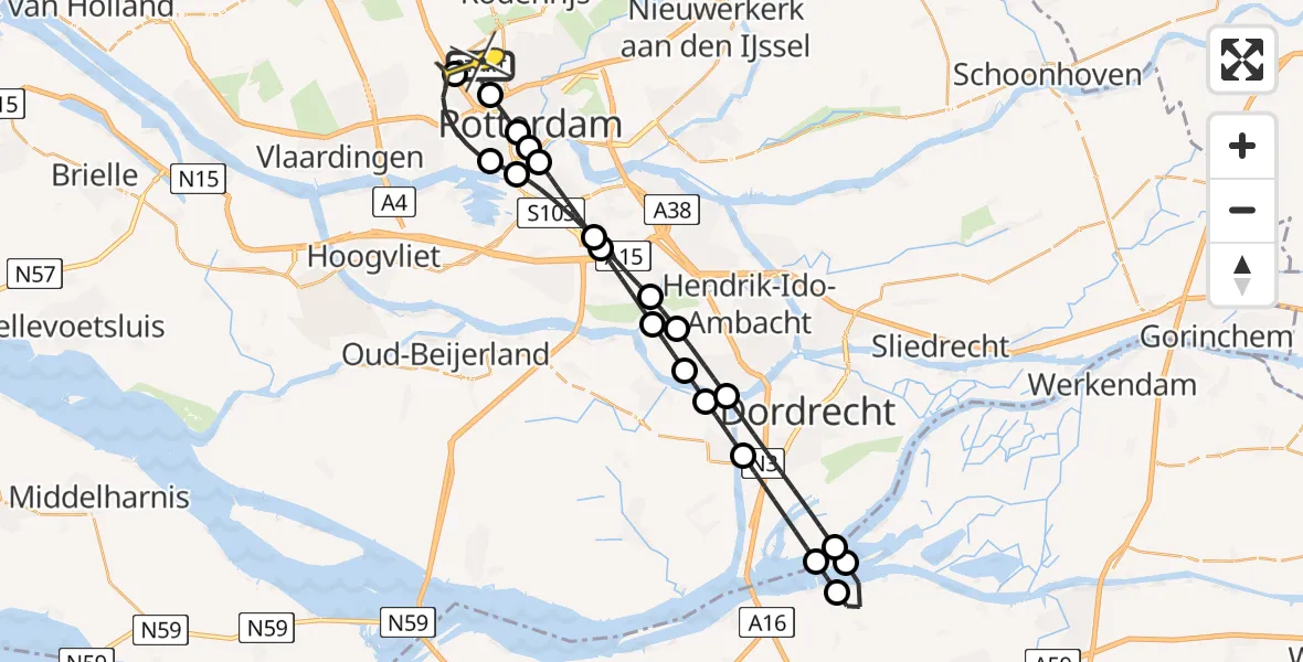 Routekaart van de vlucht: Lifeliner 2 naar Rotterdam The Hague Airport, Fairoaksbaan