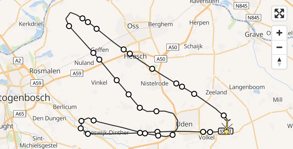 Routekaart van de vlucht: Lifeliner 3 naar Vliegbasis Volkel, Zeelandsedijk