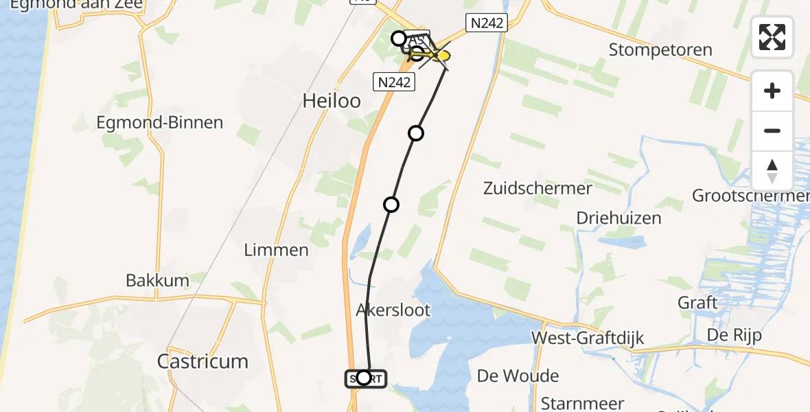 Routekaart van de vlucht: Lifeliner 2 naar Alkmaar, Westerweg