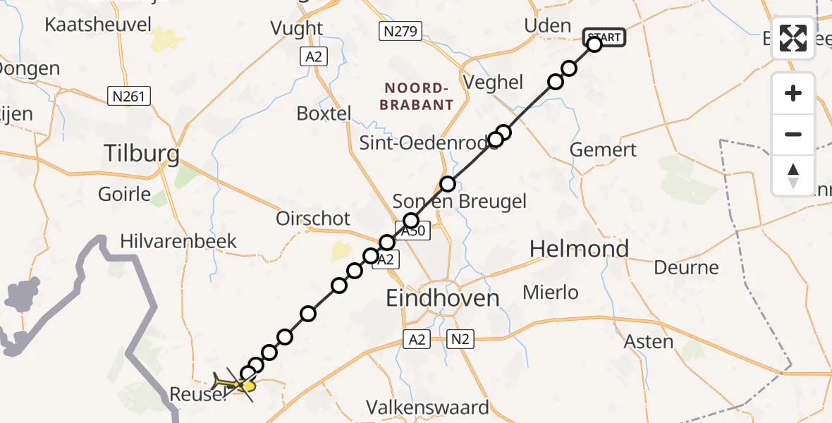 Routekaart van de vlucht: Lifeliner 3 naar Bladel, Rechtestraat