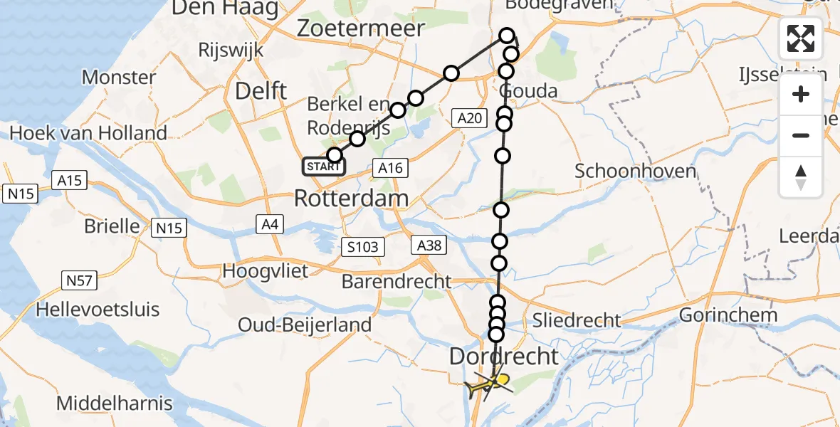 Routekaart van de vlucht: Lifeliner 2 naar Dordrecht, Bovendijk