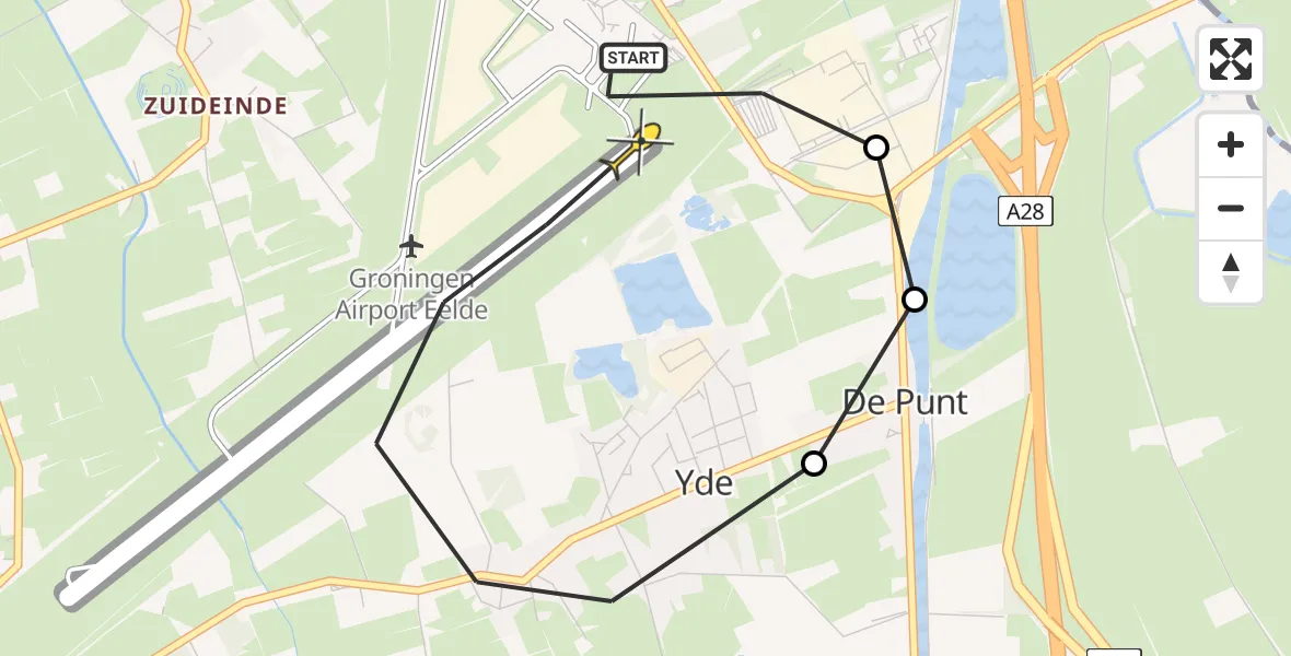 Routekaart van de vlucht: Lifeliner 4 naar Groningen Airport Eelde, Burgemeester J.G. Legroweg