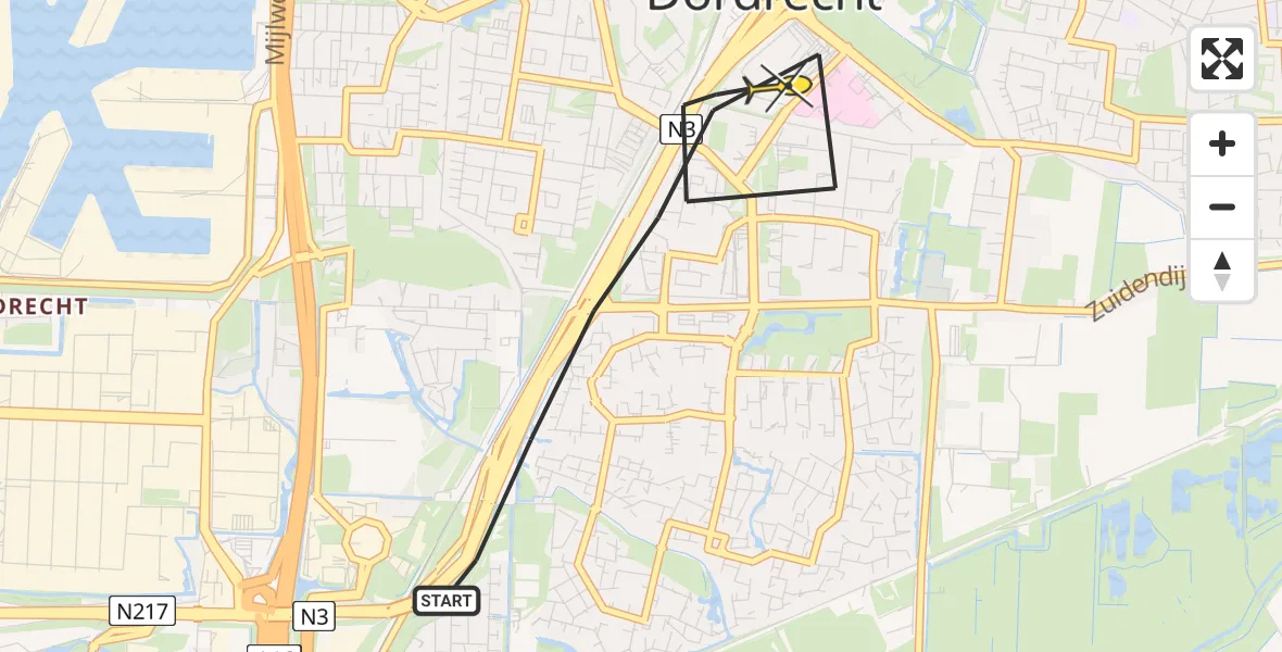 Routekaart van de vlucht: Lifeliner 2 naar Dordrecht, Copernicusweg