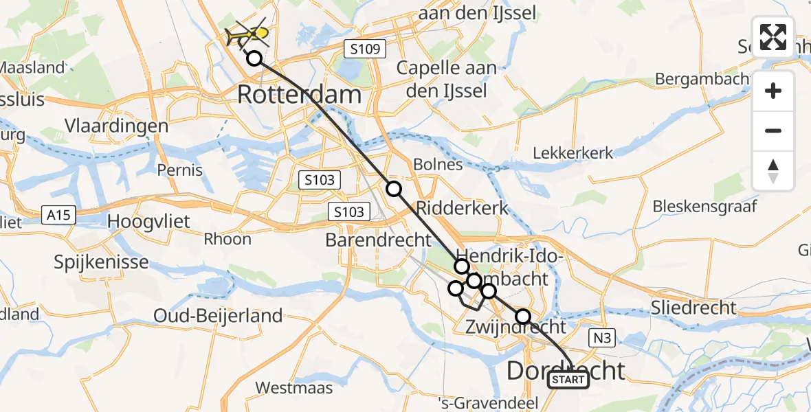 Routekaart van de vlucht: Lifeliner 2 naar Rotterdam The Hague Airport, Emmastraat