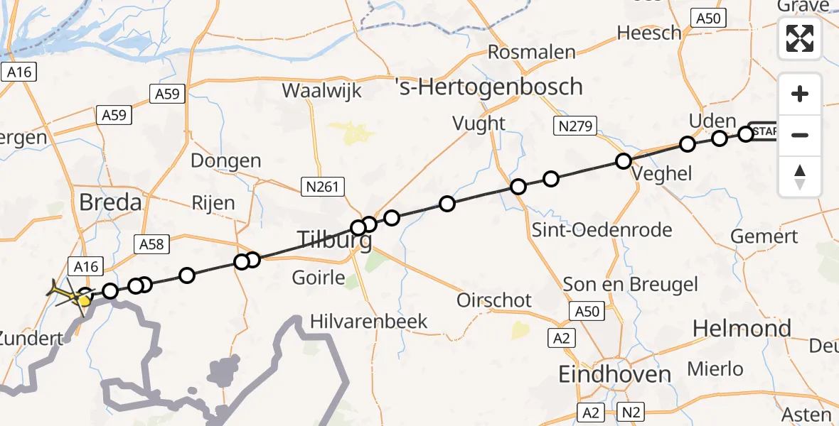 Routekaart van de vlucht: Lifeliner 3 naar Rijsbergen, Noordhoeksestraat