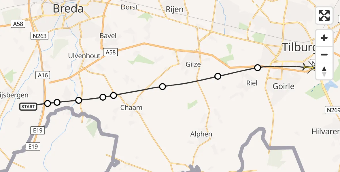 Routekaart van de vlucht: Lifeliner 3 naar Tilburg, Diunt