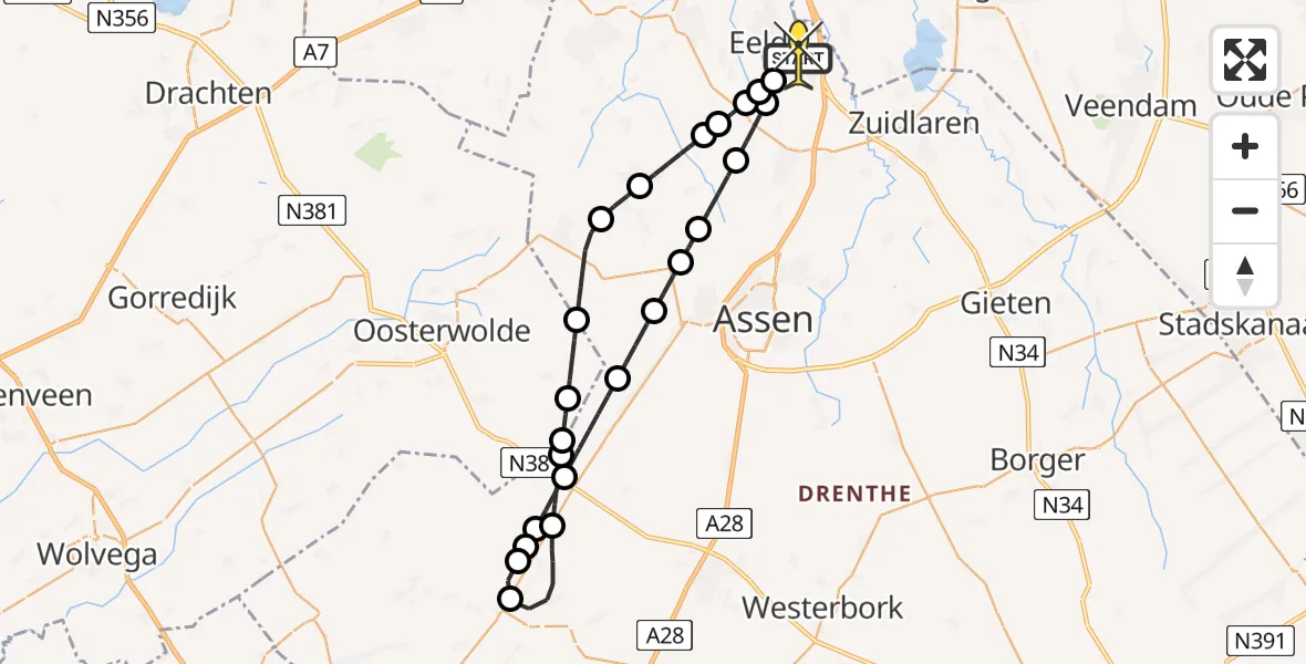 Routekaart van de vlucht: Lifeliner 4 naar Groningen Airport Eelde, Lugtenbergerweg