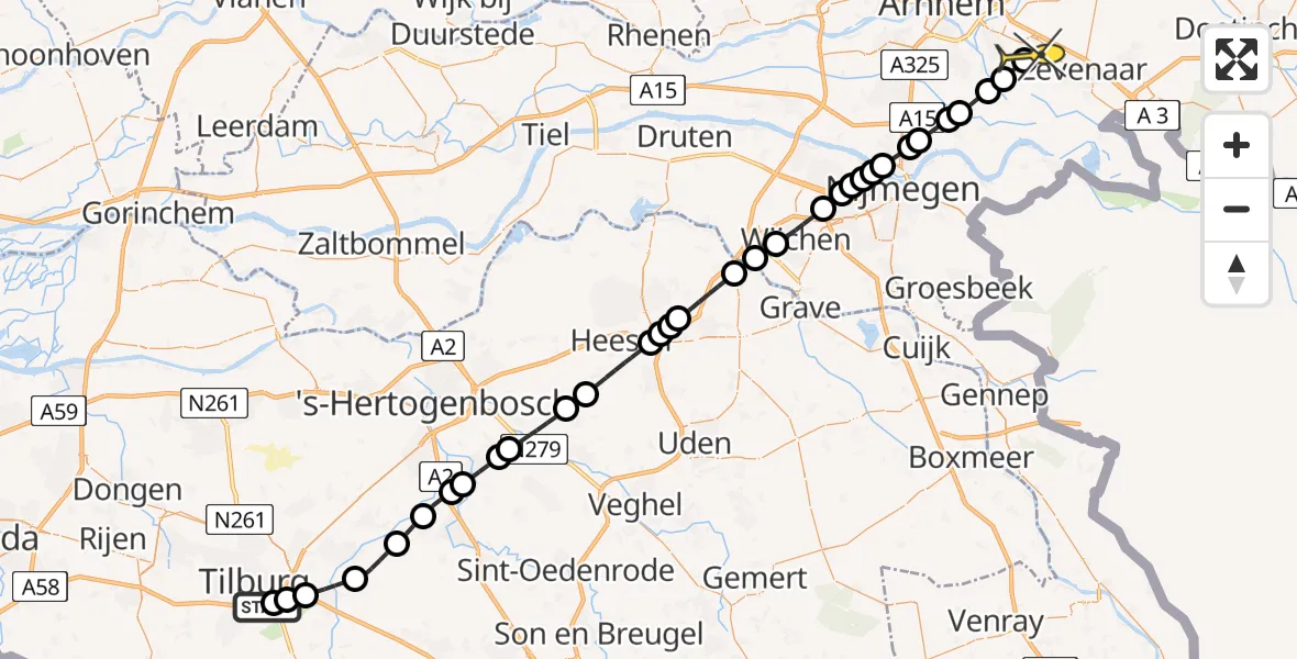 Routekaart van de vlucht: Lifeliner 3 naar Duiven, Hoevense Kanaaldijk