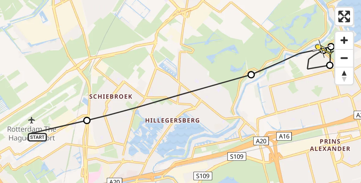 Routekaart van de vlucht: Lifeliner 2 naar Zevenhuizen, G.K. van Hogendorpweg